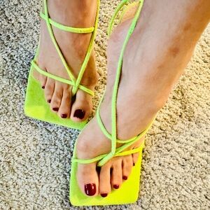 Mixx Shuz fluorescent green heeled sandals: bold elegance